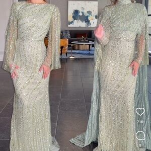 Iyza Belaar Long Sleeve Elegant Sequin Evening Gown Modest